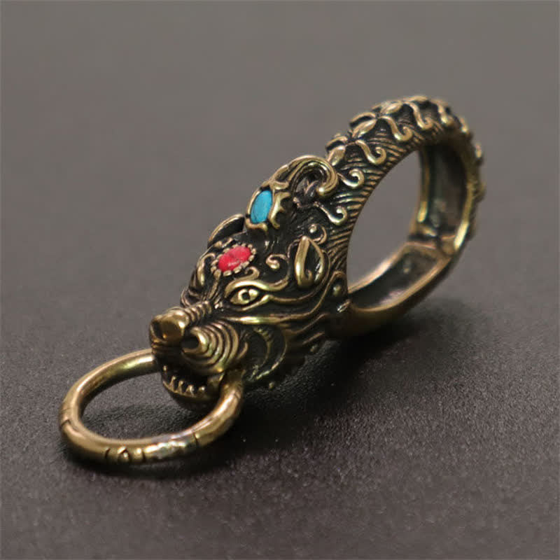 Intricate Dragon Head Snap Hook Brass Keychain - Antique Brass - image 0
