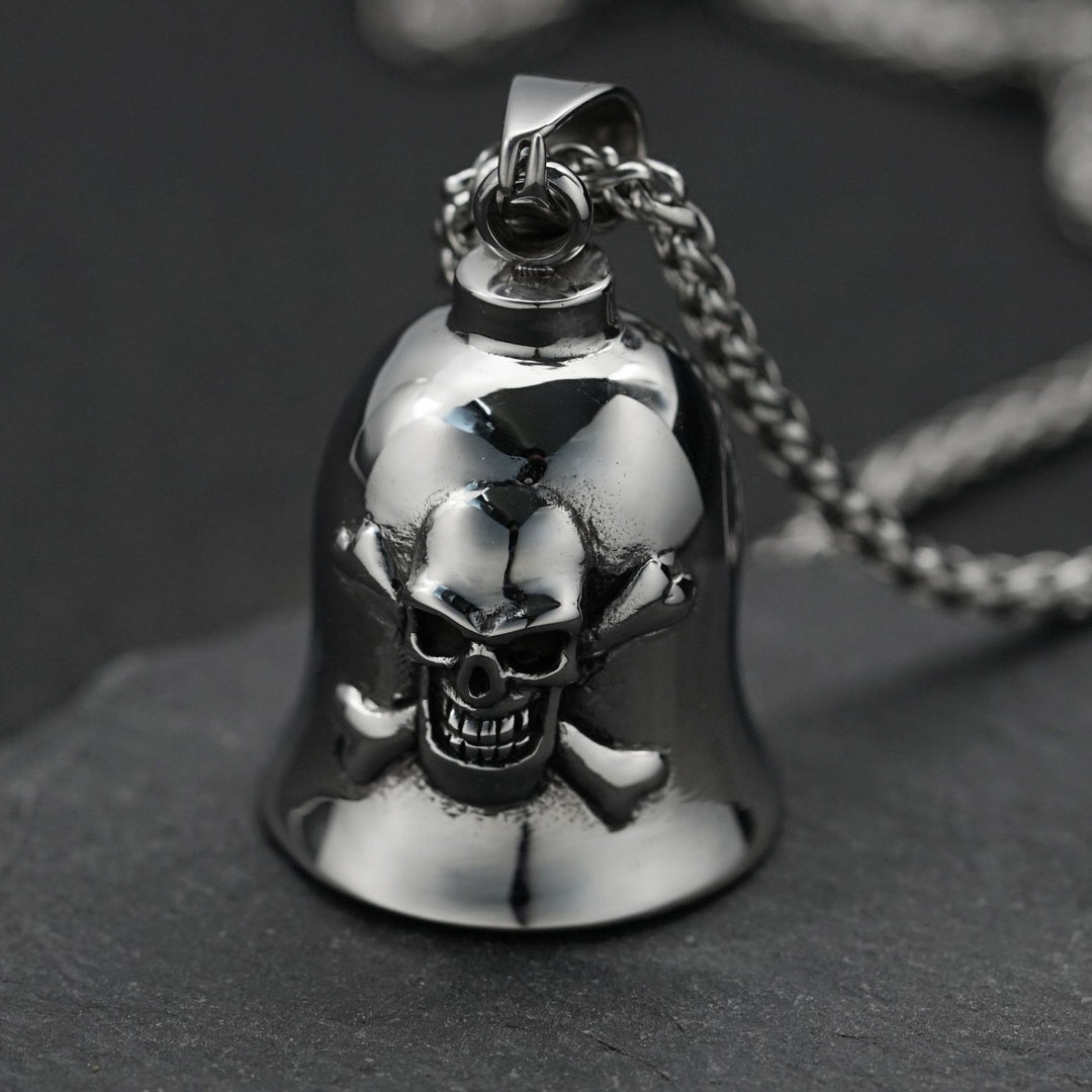 Silver Viking Skull Riding Bell Keychain - Keychain - image 0