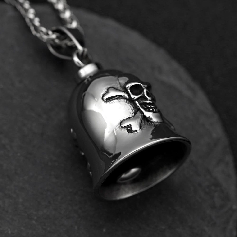 Silver Viking Skull Riding Bell Keychain - image 1