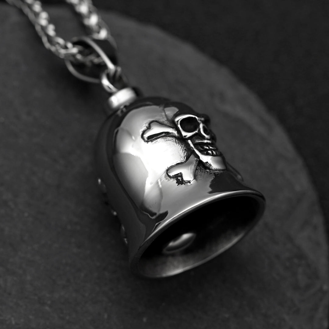 Silver Viking Skull Riding Bell Keychain - image 1