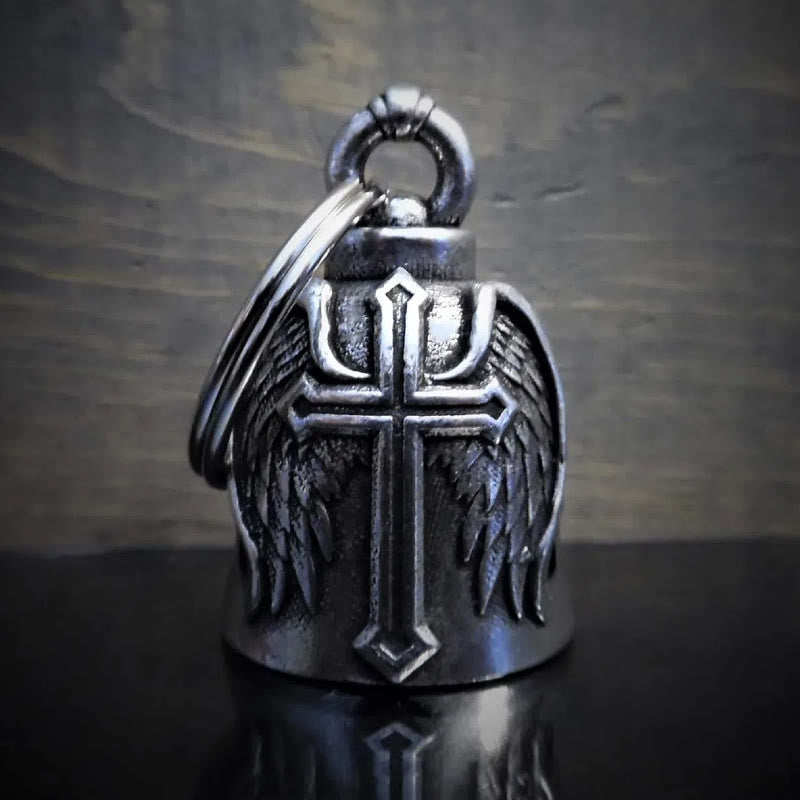 Silver Viking Cross And Wings Bell Keychain - image 2
