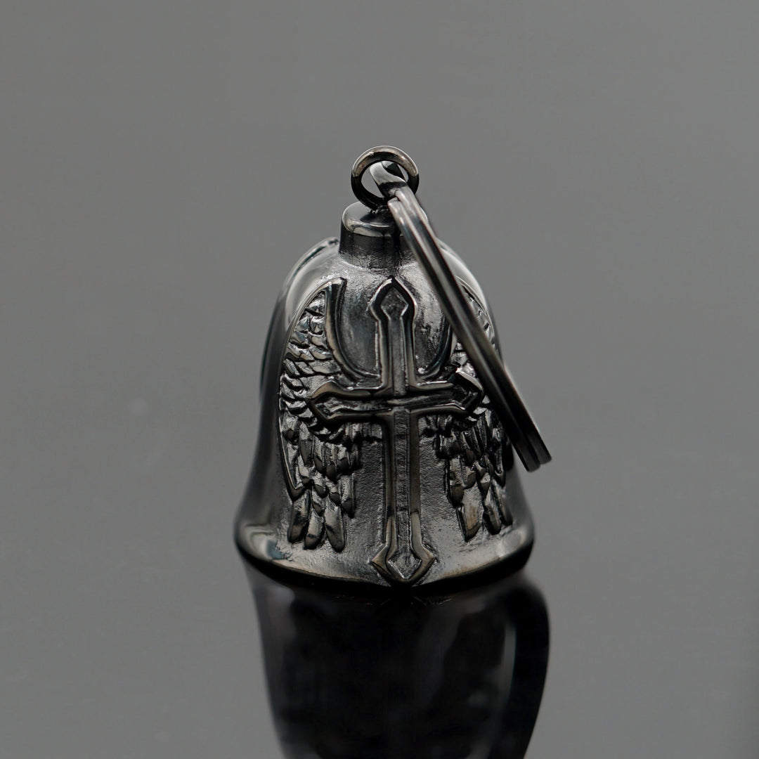 Silver Viking Cross And Wings Bell Keychain - image 0