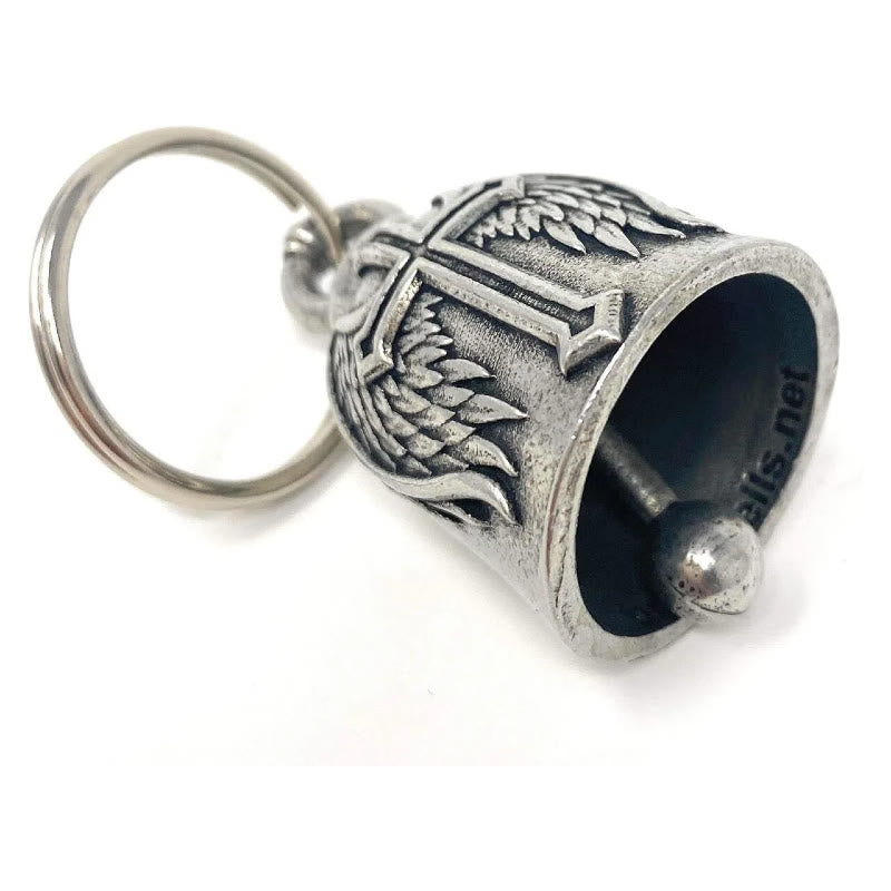 Silver Viking Cross And Wings Bell Keychain - image 4