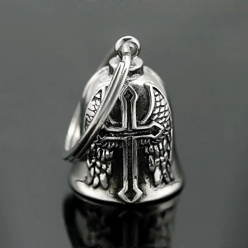 Silver Viking Cross And Wings Bell Keychain - Keychain - image 1