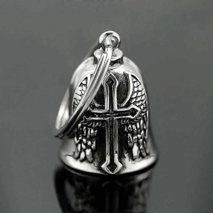 Silver Viking Cross And Wings Bell Keychain - Keychain - image 1