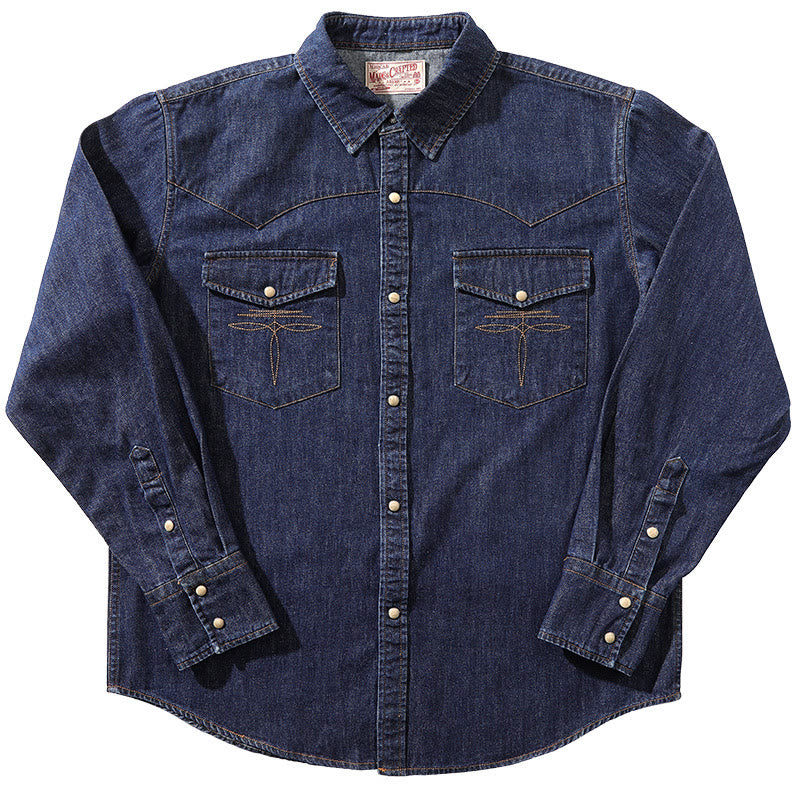 Vintage Dark Blue Washed Western Cowboy Shirt - Dark Blue - 3XL - image 1