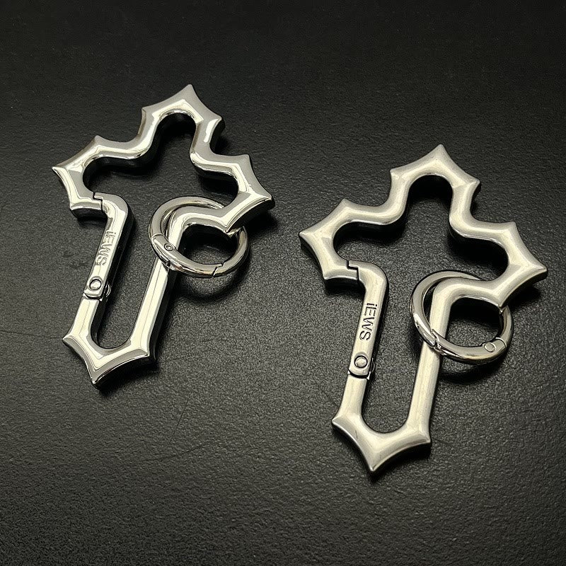 Hollow-out Design Cross Alloy Keychain With Ring - image 1