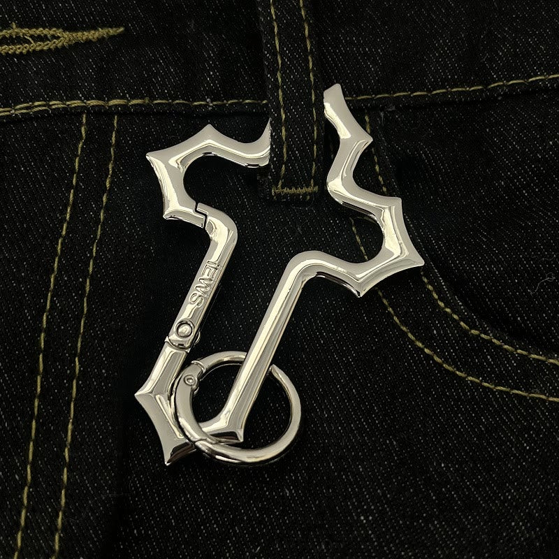 Hollow-out Design Cross Alloy Keychain With Ring - image 0