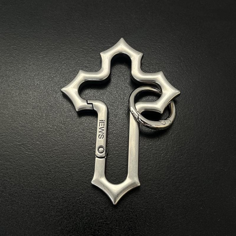Hollow-out Design Cross Alloy Keychain With Ring - Antique Silver - image 3
