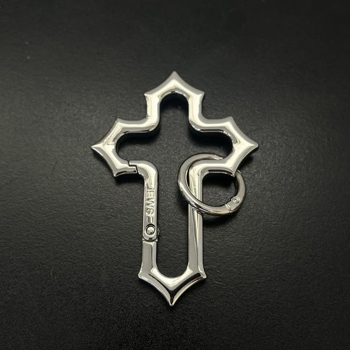 Hollow-out Design Cross Alloy Keychain With Ring - Silver - image 2