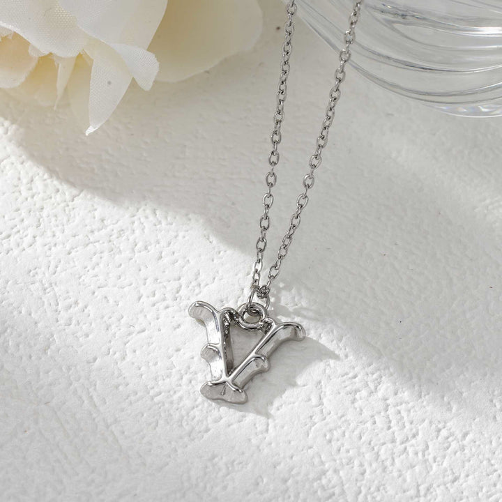 Elegant Golden & Sliver Letter Pendant Women's Necklace - Silver - V - image 49