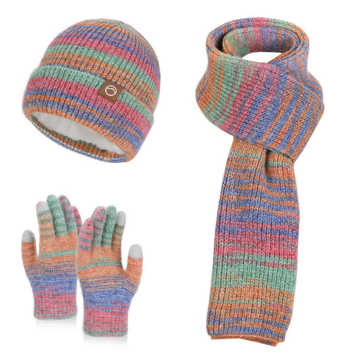 3PCS Multicolour Neutral Stripes Hat Scarf Gloves Set - Colorful - Adjustable (21 5/8"-23 5/8") - image 0