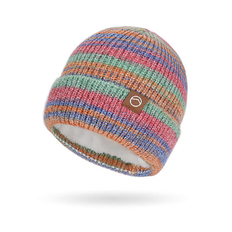 3PCS Multicolour Neutral Stripes Hat Scarf Gloves Set - image 3