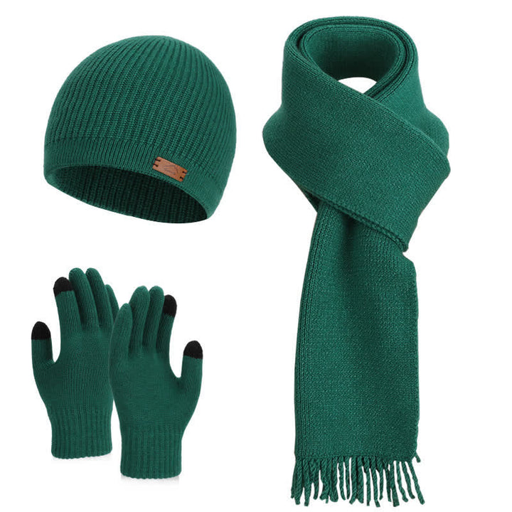 3Pcs Solid Color Knitted Beanie Hat Scarf Gloves Set - Green - Adjustable (21 5/8"-23 5/8") - image 15
