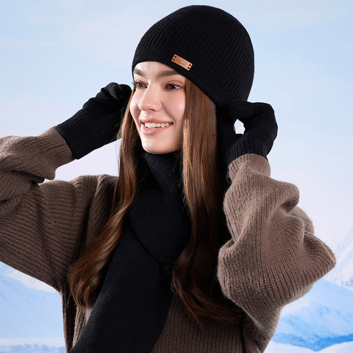 3Pcs Solid Color Knitted Beanie Hat Scarf Gloves Set - image 19