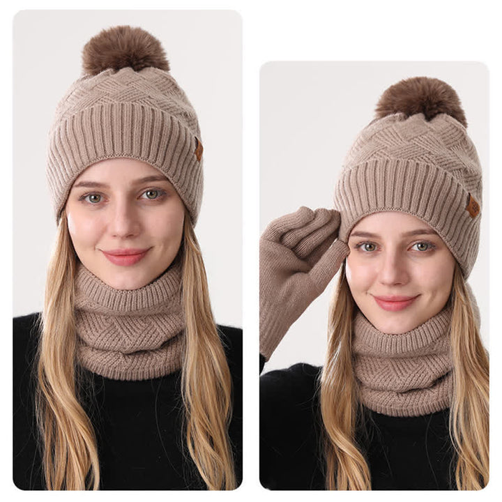 3Pcs Weaving Pattern Hat Neck Gaiter Gloves Set - image 15