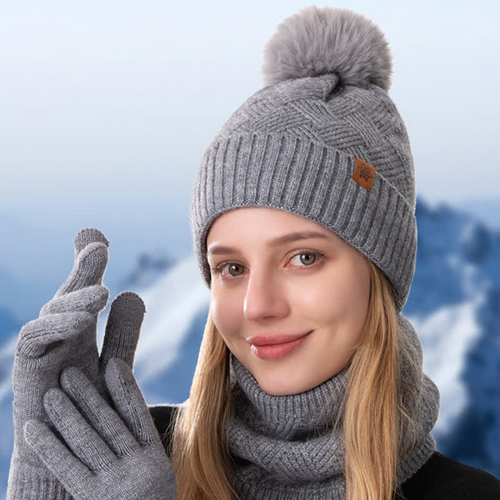 3Pcs Weaving Pattern Hat Neck Gaiter Gloves Set - image 1