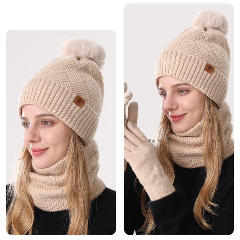 3Pcs Weaving Pattern Hat Neck Gaiter Gloves Set - image 13