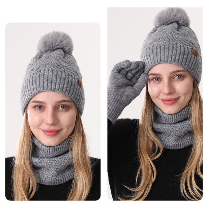 3Pcs Weaving Pattern Hat Neck Gaiter Gloves Set - image 2