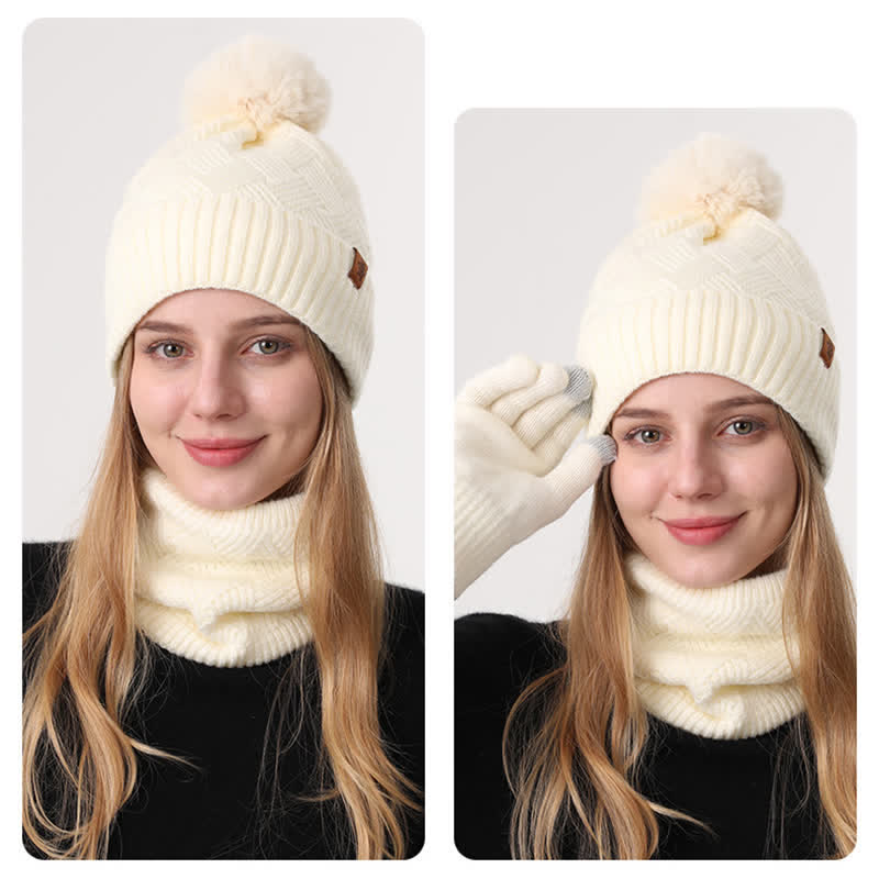 3Pcs Weaving Pattern Hat Neck Gaiter Gloves Set - image 19