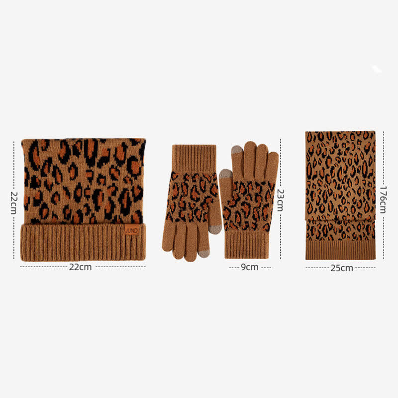 3Pcs Leopard Print Cute Cat Ear Hat Scarf Gloves Set - image 7