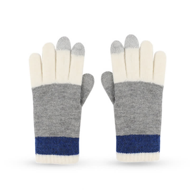 3Pcs Triple Color Block Warm Hat Scarf Gloves Set - image 6