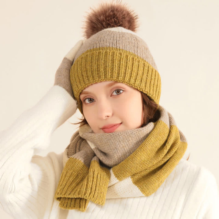 3Pcs Triple Color Block Warm Hat Scarf Gloves Set - image 9