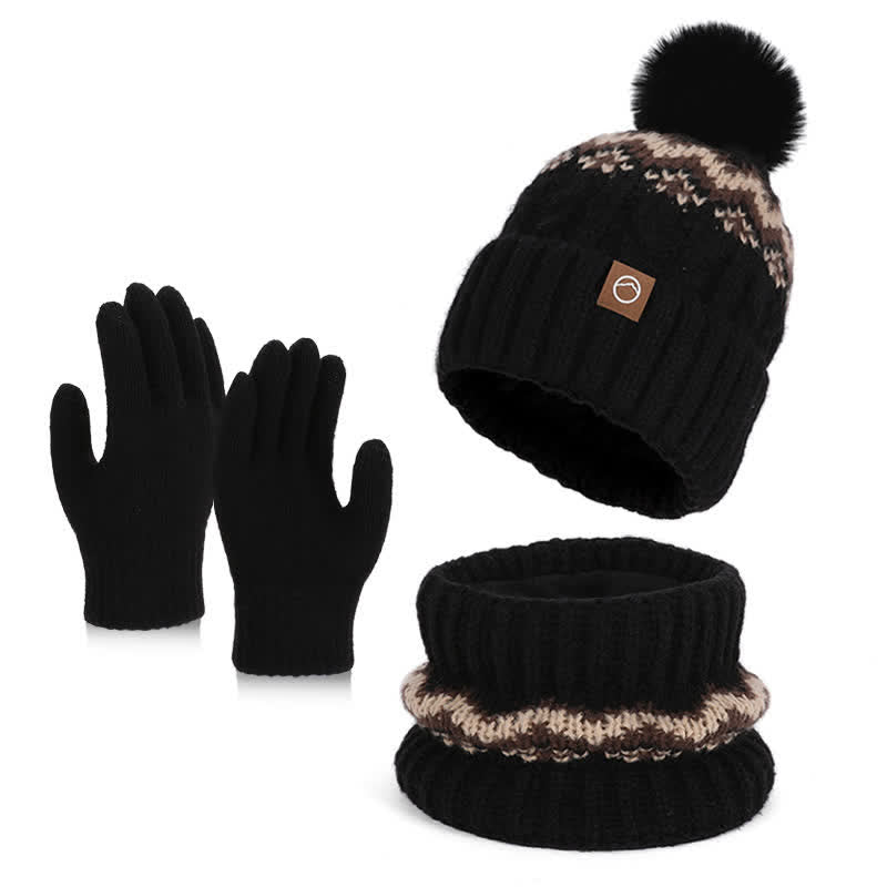 3Pcs Minimalist Style Hat Neck Gaiter Gloves Set - Black - Adjustable (21 1/4"-22 7/8") - image 14