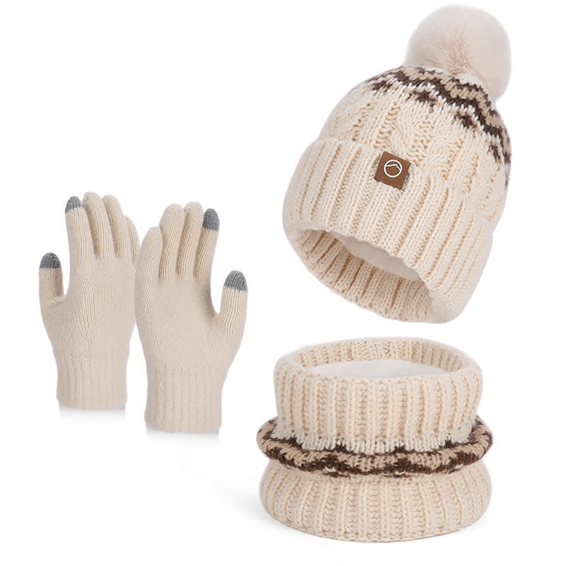 3Pcs Minimalist Style Hat Neck Gaiter Gloves Set - Beige - Adjustable (21 1/4"-22 7/8") - image 12