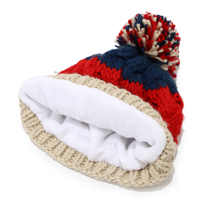 3Pcs Twist Design Hat Scarf Gloves Set With Pom Pom - image 2