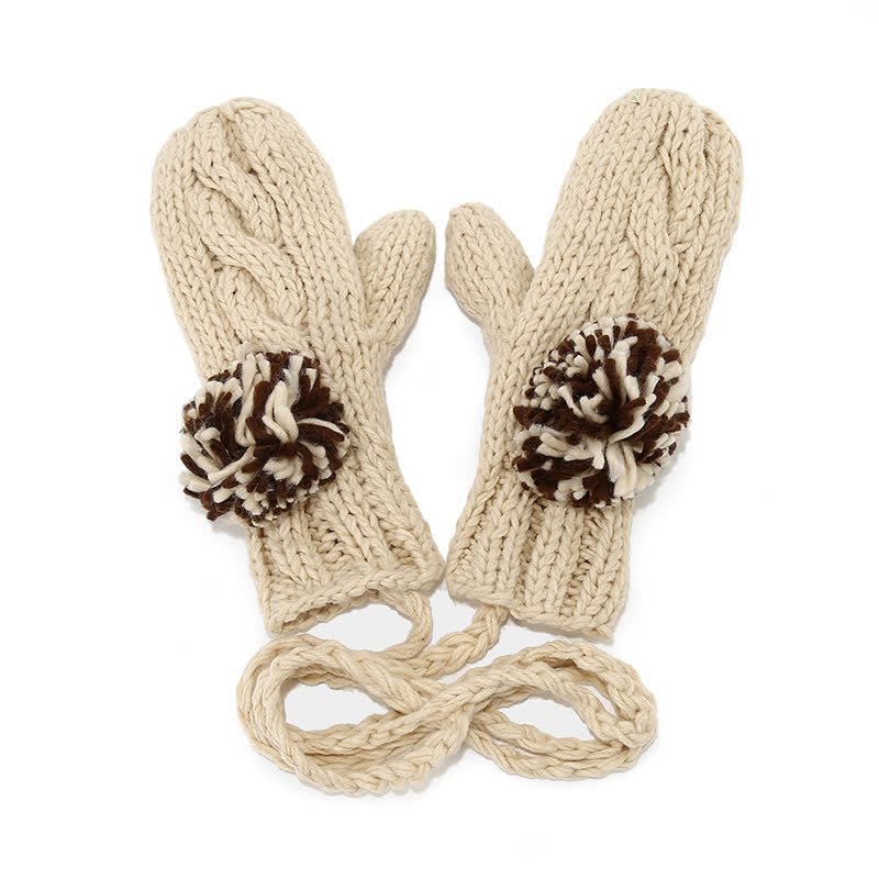 3Pcs Twist Design Hat Scarf Gloves Set With Pom Pom - image 12