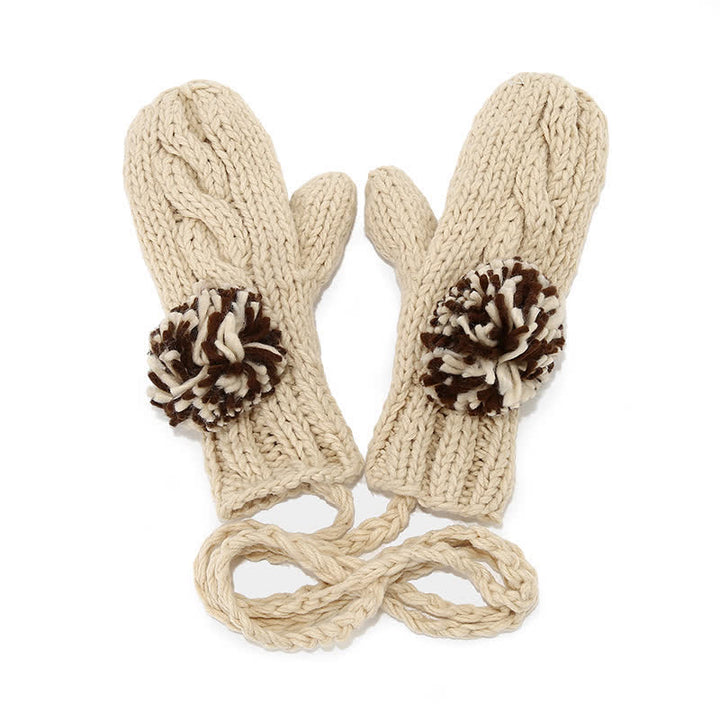 3Pcs Twist Design Hat Scarf Gloves Set With Pom Pom - image 12