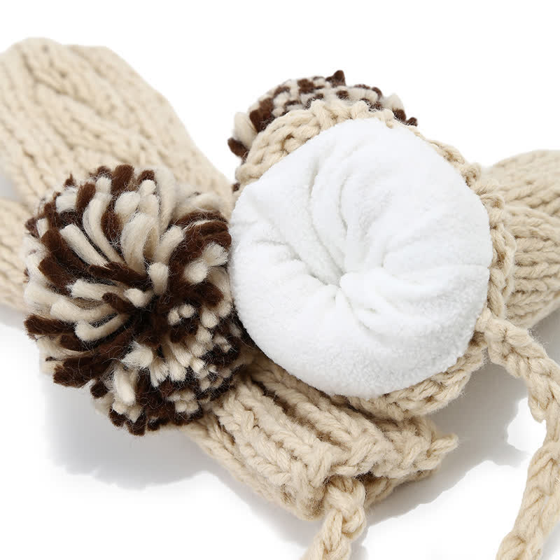 3Pcs Twist Design Hat Scarf Gloves Set With Pom Pom - image 13