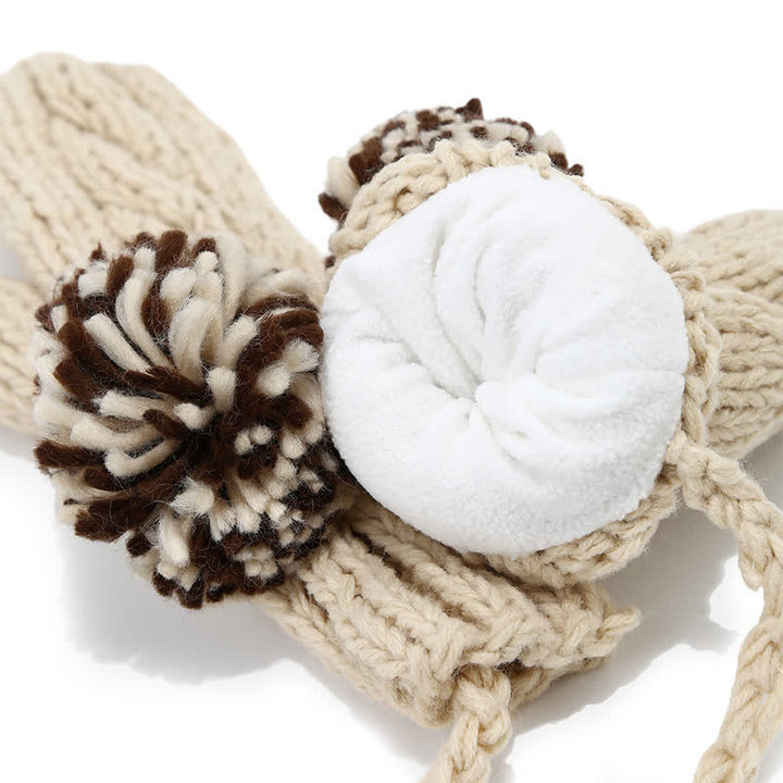 3Pcs Twist Design Hat Scarf Gloves Set With Pom Pom - image 13