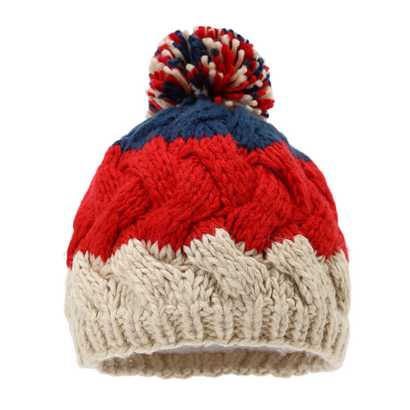 3Pcs Twist Design Hat Scarf Gloves Set With Pom Pom - image 1