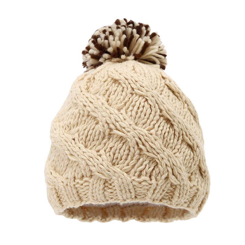 3Pcs Twist Design Hat Scarf Gloves Set With Pom Pom - image 8