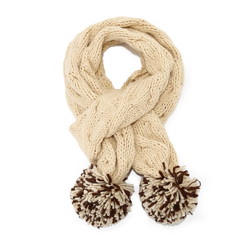 3Pcs Twist Design Hat Scarf Gloves Set With Pom Pom - image 10