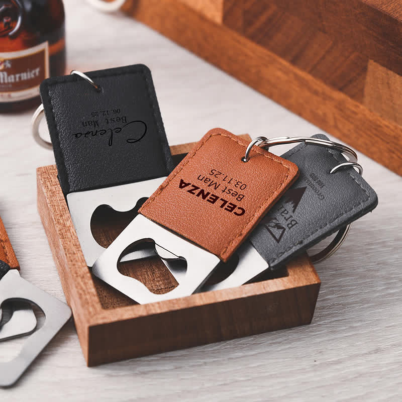 Custom Groomsmen Gift Bottle Opener Leather Keychain - image 0