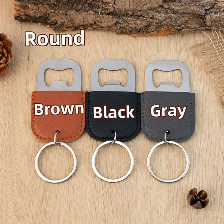 Custom Groomsmen Gift Bottle Opener Leather Keychain - Gray - Round - image 4