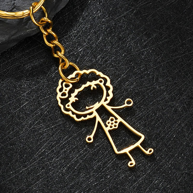 Creative Cutsom Actual Kids Drawing Artwork Keychain - Gold - image 6