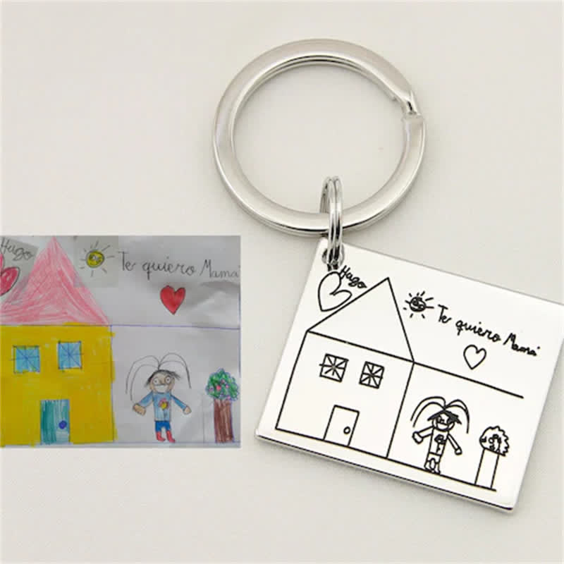 Creative Cutsom Actual Kids Drawing Artwork Keychain - image 3