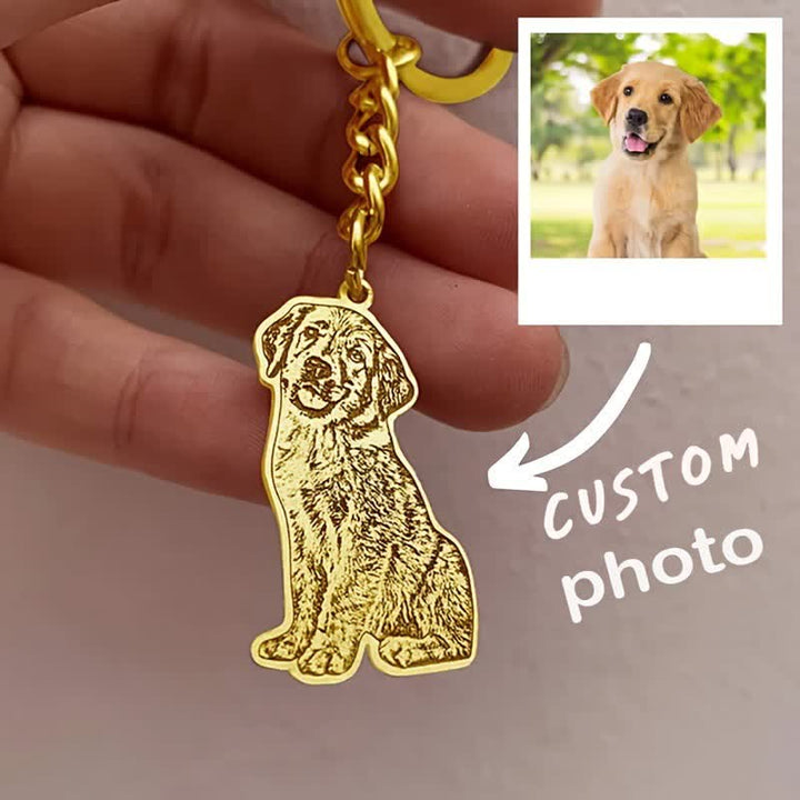 Custom Pet Portrait Memorial Photo Keychain - Gold - image 2