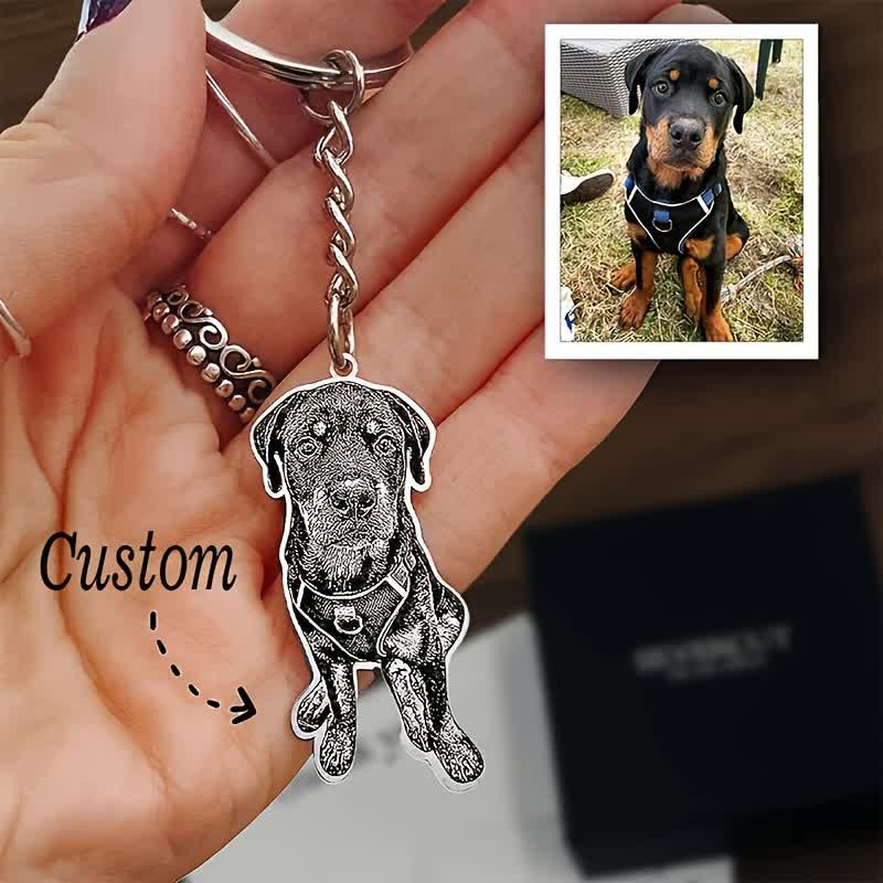 Custom Pet Portrait Memorial Photo Keychain - Silver - image 0