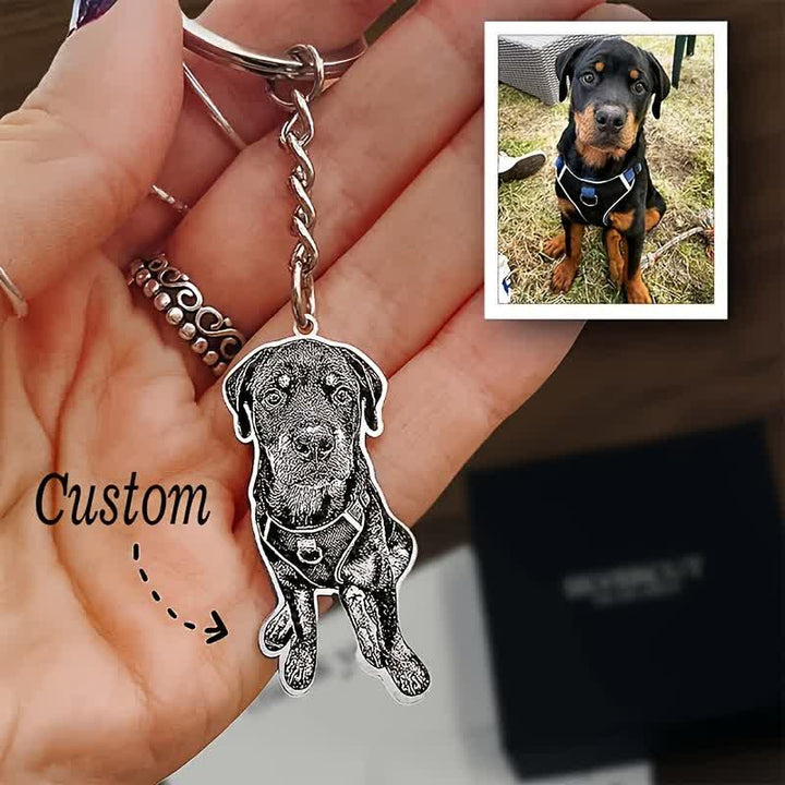 Custom Pet Portrait Memorial Photo Keychain - Silver - image 0