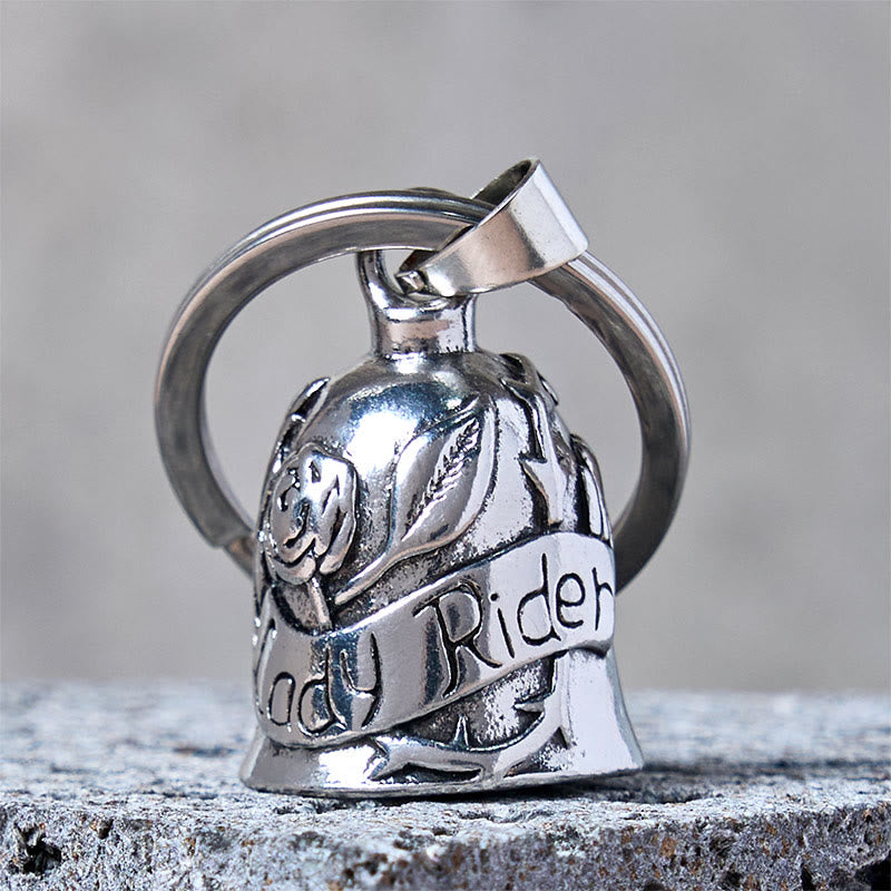 Vintage Rose & Lady Rider Motorcycle Bell Keychain - Keychain - image 0