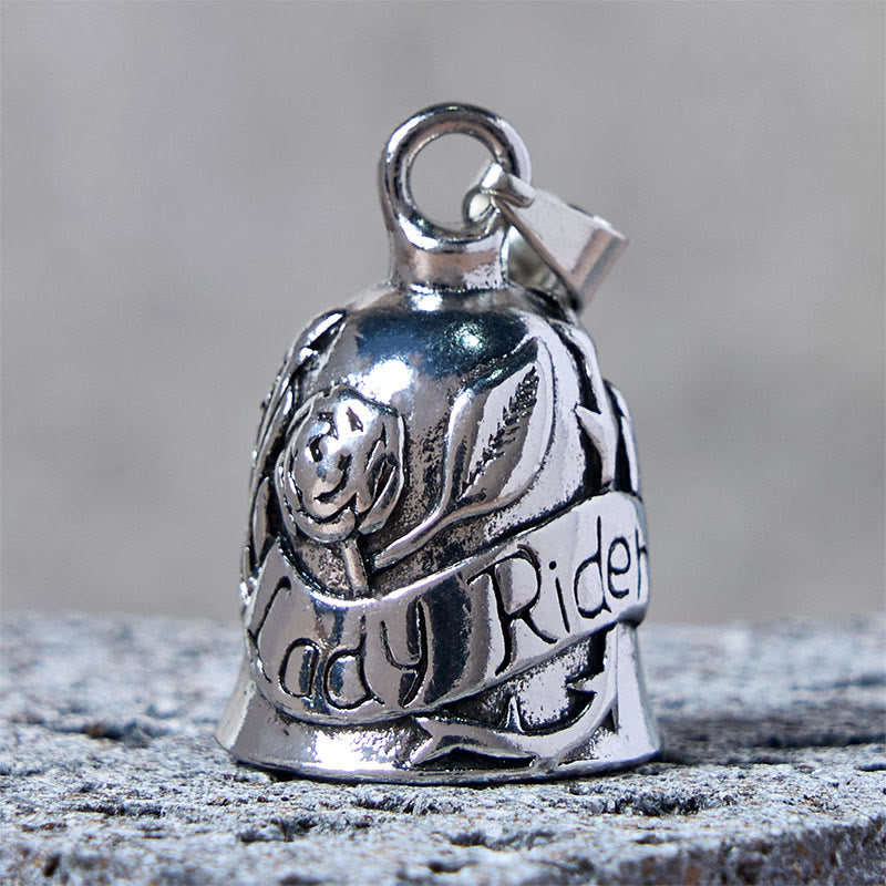 Vintage Rose & Lady Rider Motorcycle Bell Keychain - Pendant - image 1
