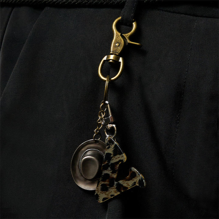 Leopard Print Letter & Cowboy Hat Pendant Keychain - image 3