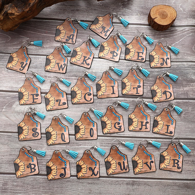 Western Sunflowers Letter Print Pendant Horseshoe Buckle Keychain - image 5