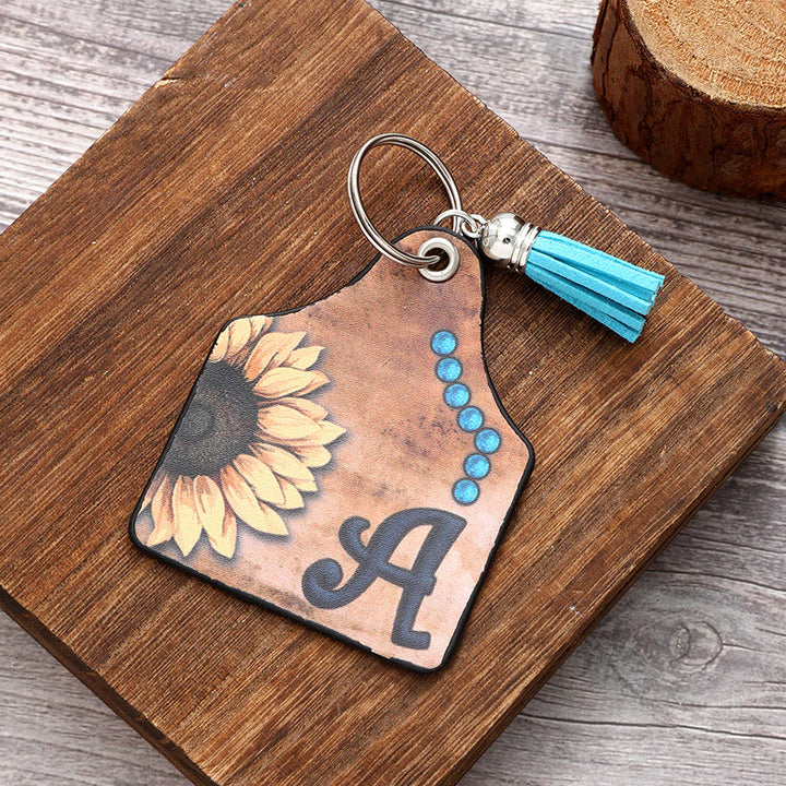 Western Sunflowers Letter Print Pendant Horseshoe Buckle Keychain - image 4
