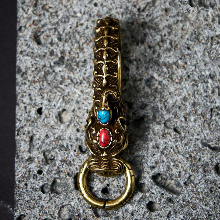 Intricate Dragon Head Snap Hook Brass Keychain - image 5
